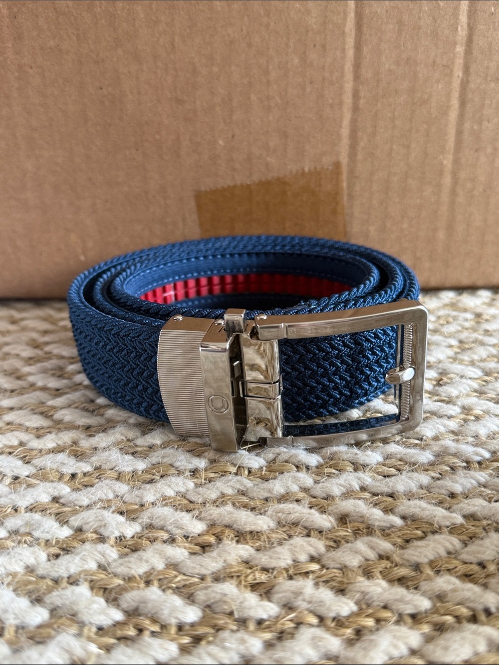 Men's Nexbelt Navy Woven Belt with Silver Buckle